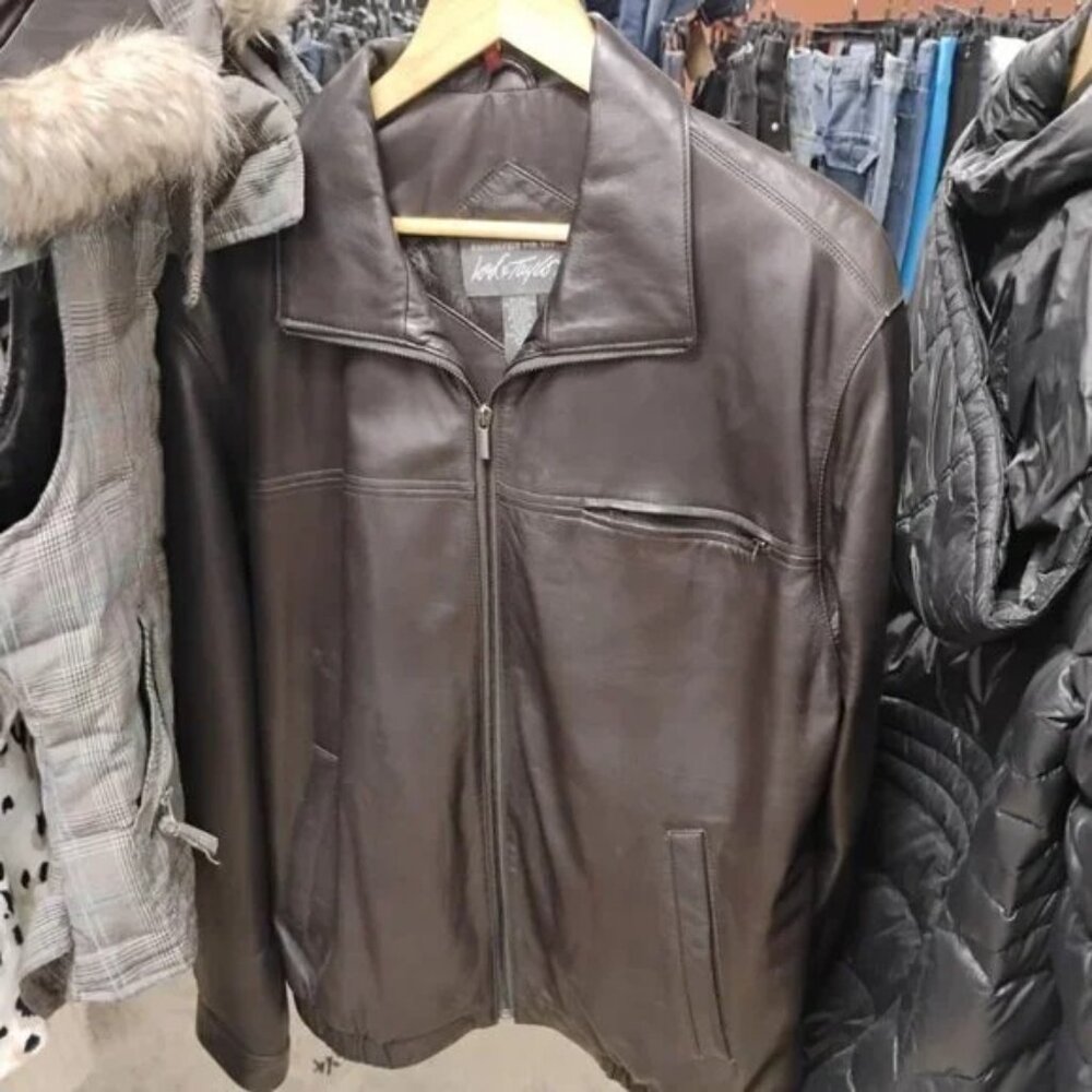 Lord & Taylor Genuine Leather Zip-Front Jacket — Men’s — Brown
